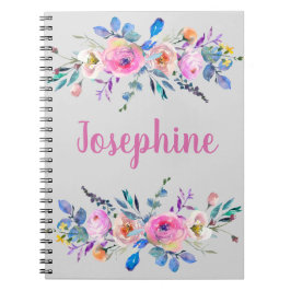 Cuaderno Monograma boho rosa y azul floral