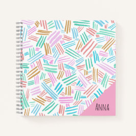 Cuaderno Monograma bonito abstracto Líneas lindas azul Rosa