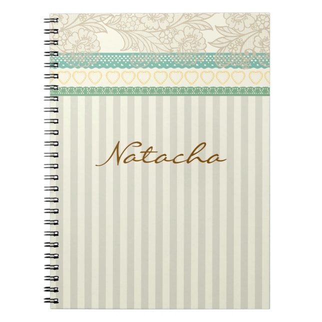 Cuaderno Monograma bonito encaje pastel con colchón de raya (Frente)
