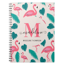 Cuaderno Monograma Bonito Hojas Tropicales Flamenco Rosa Ca