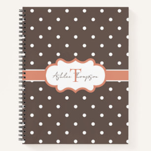 Cuaderno Monograma Bonito Marrón Naranja Lunares