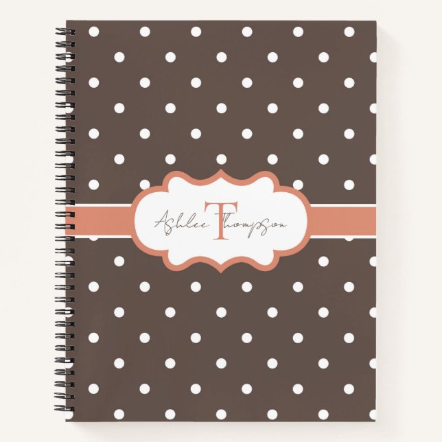 Cuaderno Monograma Bonito Marrón Naranja Lunares (Anverso)