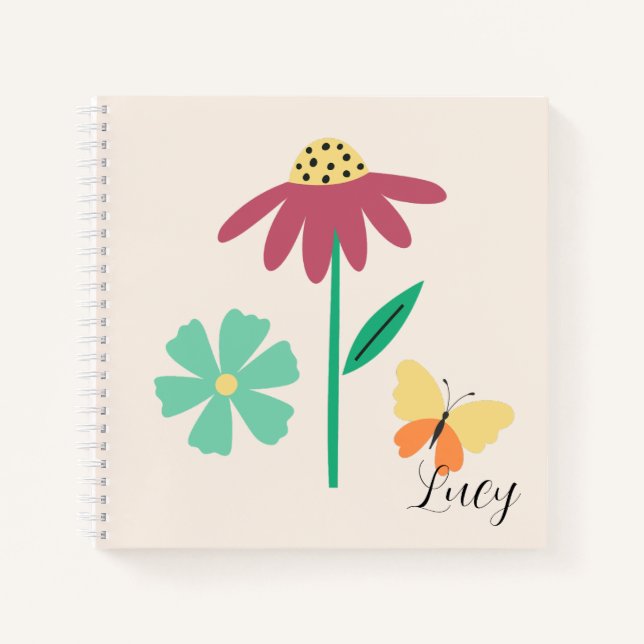 Cuaderno Monograma botánico bonito para niñas rosa (Anverso)