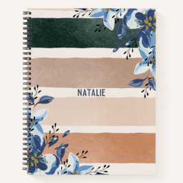 Cuaderno Monograma botánico corto Floral azul adorable