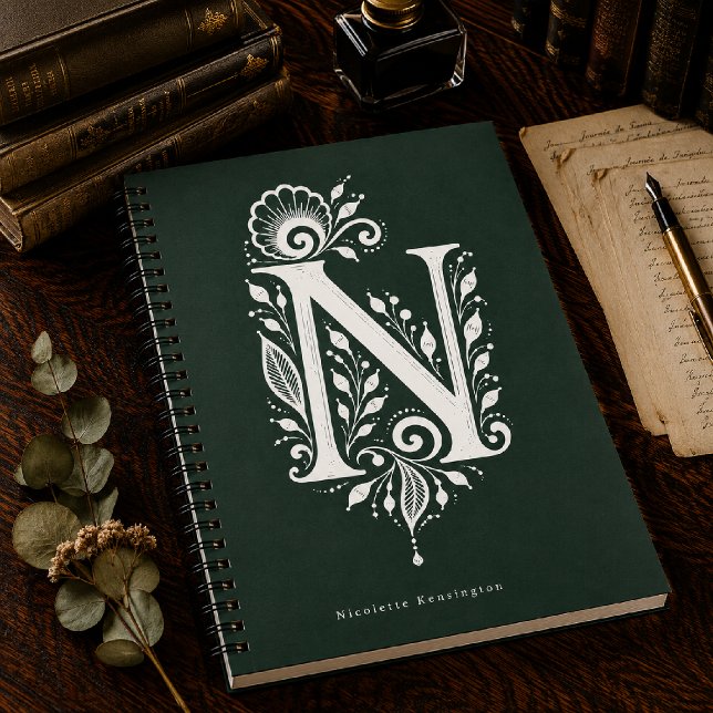 Cuaderno Monograma Botánico de Linograbado Letra N (Subido por el creador)