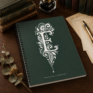 Cuaderno monograma botánico de linóleo con la letr