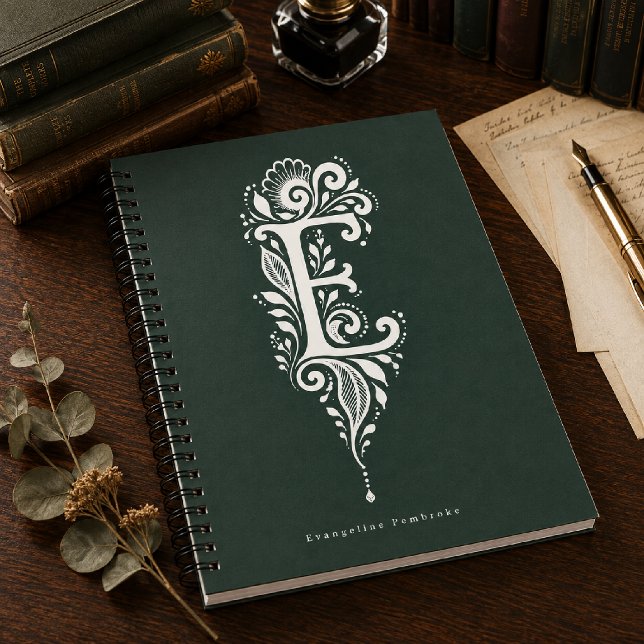 Cuaderno monograma botánico de linóleo con la letr (Subido por el creador)