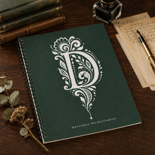 Cuaderno monograma botánico de linóleo con la letr