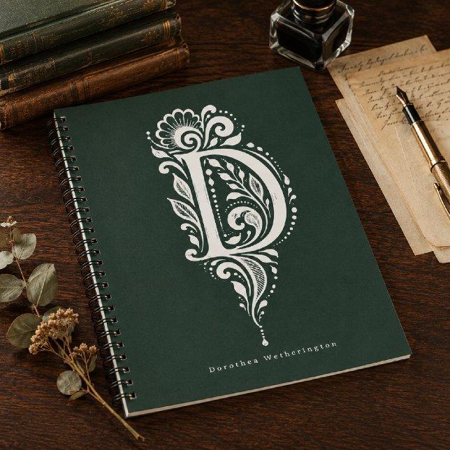 Cuaderno monograma botánico de linóleo con la letr (Subido por el creador)