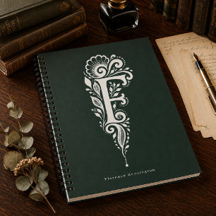 Cuaderno monograma botánico de linóleo con la letr