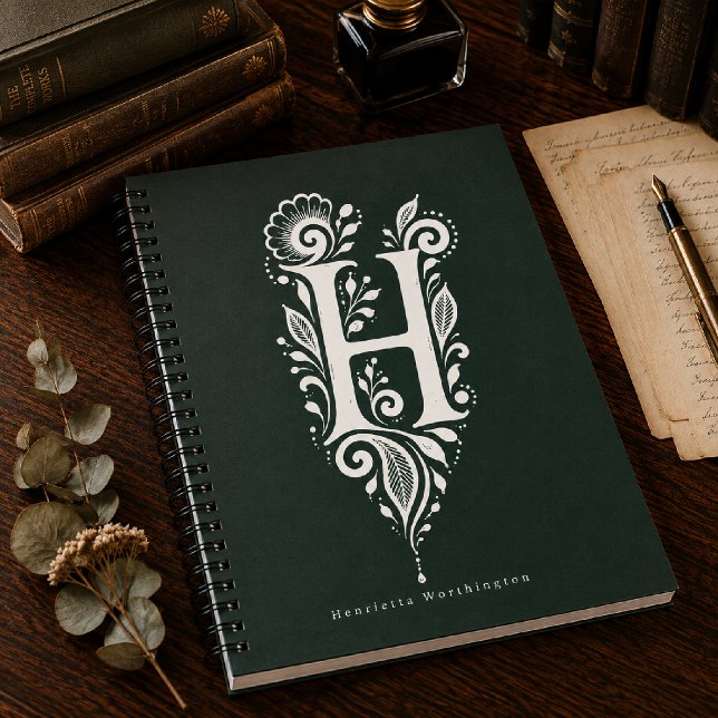Cuaderno monograma botánico de linóleo con la letr (Subido por el creador)