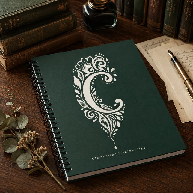 Cuaderno monograma botánico de linóleo con la letr (Subido por el creador)