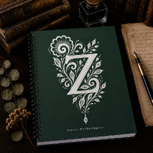 Cuaderno monograma botánico de linóleo con la letr