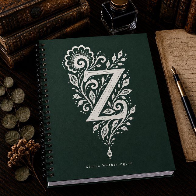 Cuaderno monograma botánico de linóleo con la letr (Subido por el creador)