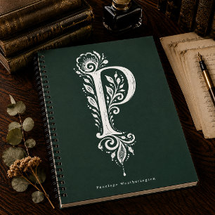 Cuaderno monograma botánico de linóleo con la letr