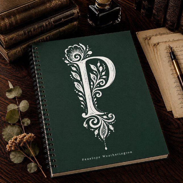 Cuaderno monograma botánico de linóleo con la letr (Subido por el creador)