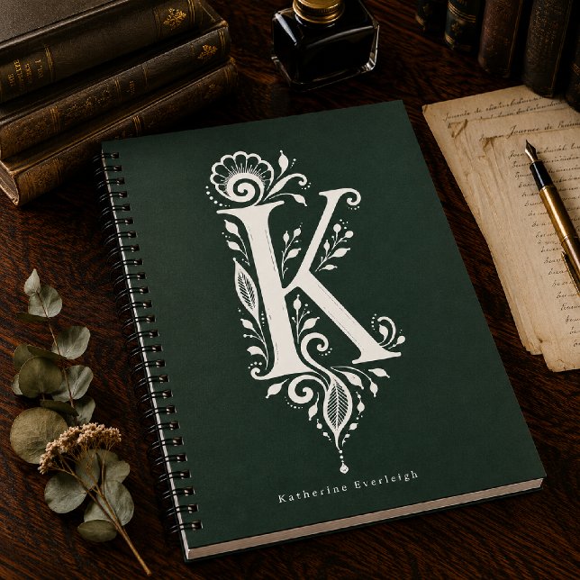 Cuaderno monograma botánico de linóleo con la letr (Subido por el creador)