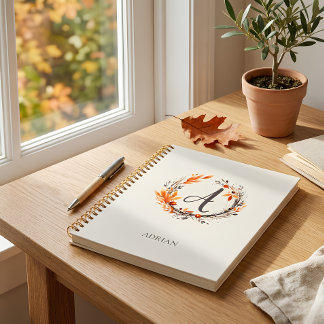 Cuaderno Monograma botánico personalizado de otoño