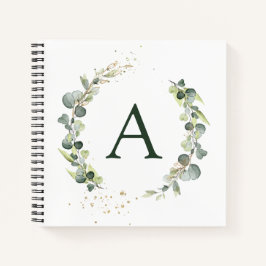 Cuaderno Monograma Botánico Verde Blanco de Eucalipto