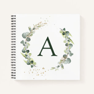 Cuaderno Monograma Botánico Verde Blanco de Eucalipto