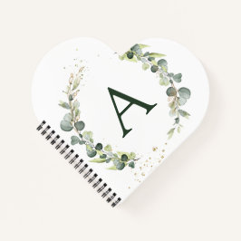 Cuaderno Monograma Botánico Verde Blanco Eucalipto