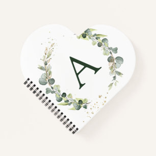 Cuaderno Monograma Botánico Verde Blanco Eucalipto