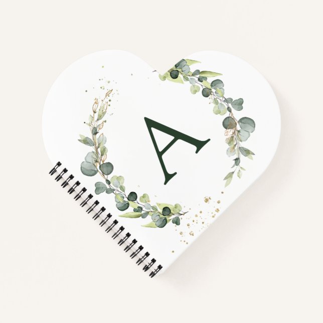 Cuaderno Monograma Botánico Verde Blanco Eucalipto (Anverso)