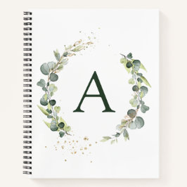 Cuaderno Monograma Botánico Verde Blanco Eucalipto