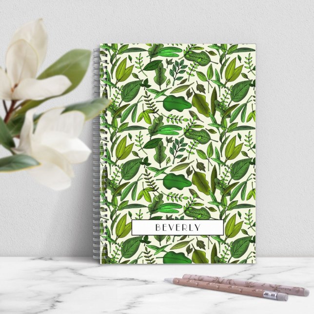 Cuaderno Monograma Botánico Verde Moderno (Modern Green Botanical Monogram Notebook)
