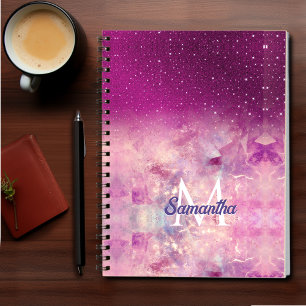 Cuaderno Monograma brillante con ombre de rosa fucsia capri