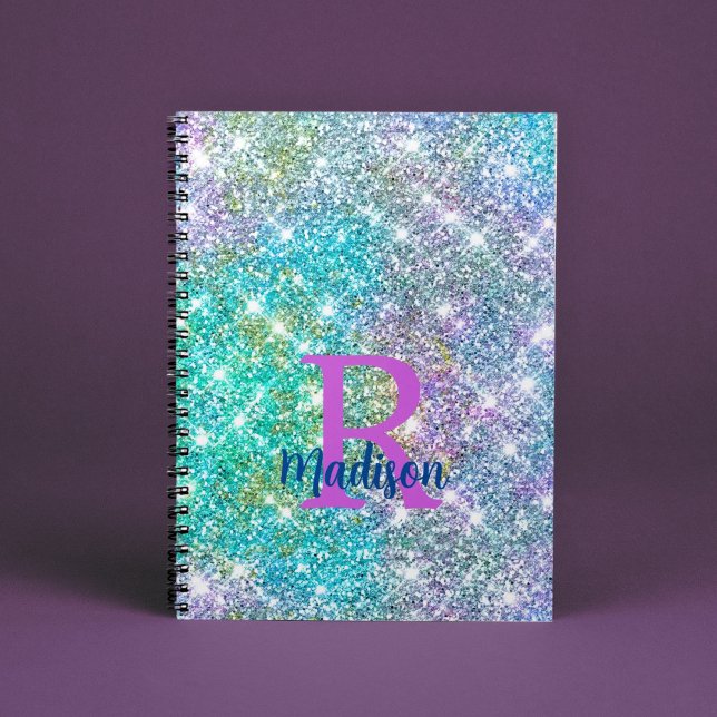 Cuaderno Monograma brillante falso azul de unicornio iridis (Subido por el creador)