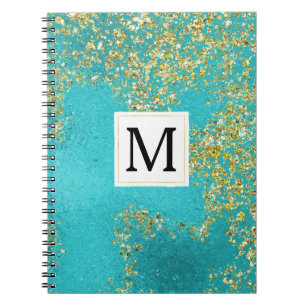 Cuaderno Monograma Brillante Falso de Aqua Dorado