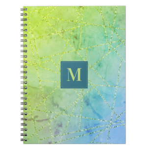 Cuaderno Monograma Brillo Geométrico Verde Teal y Lima