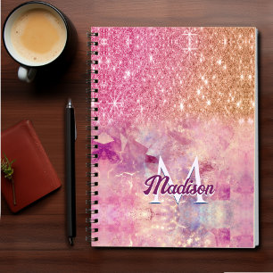 Cuaderno Monograma brillo rosa rubor ombre chic