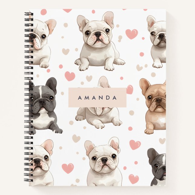 Cuaderno Monograma Bulldog francés adorable personalizado (Anverso)
