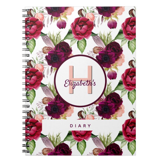 Cuaderno Monograma burgundy Flores Diarias (Frente)