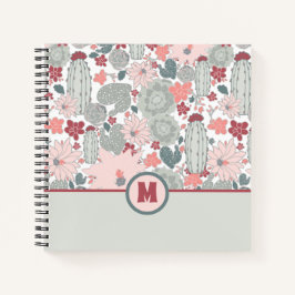 Cuaderno Monograma Cactus Flores De Moneda Rosa