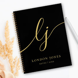 Cuaderno Monograma Caligrafía Negra Dorada 2 Iniciales Scri