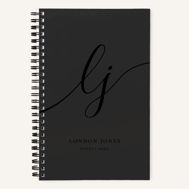Cuaderno Monograma Caligrafía negra Iniciales de guión eleg (Anverso)