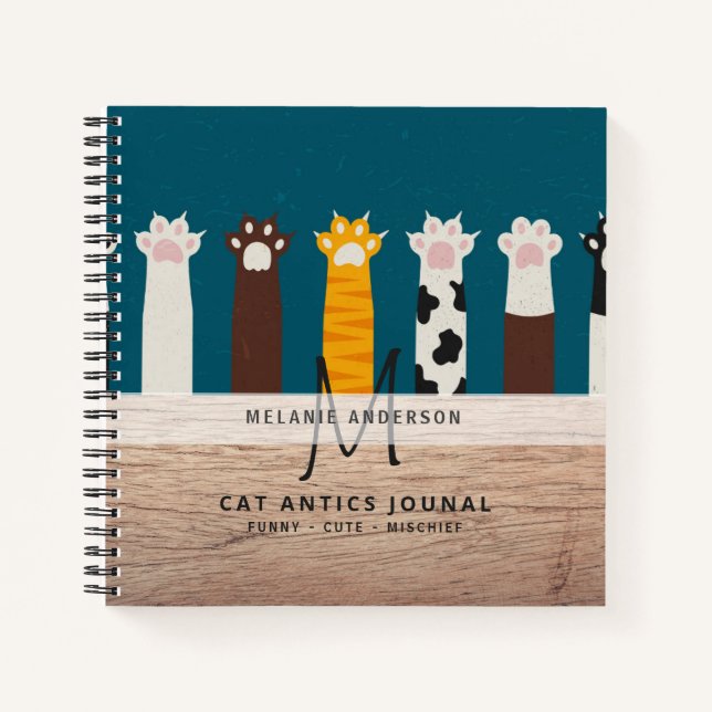 Cuaderno Monograma CAT Paws Para Portátiles De Revista Pens (Anverso)