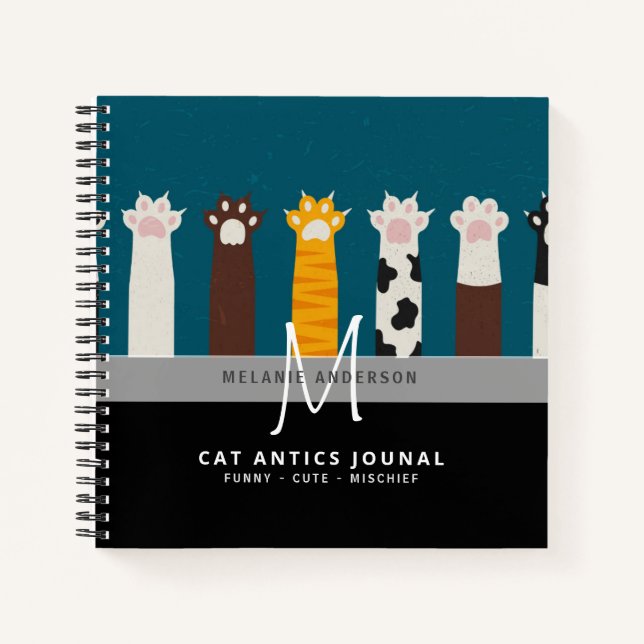 Cuaderno Monograma CAT Paws Para Portátiles De Revista Pens (Anverso)