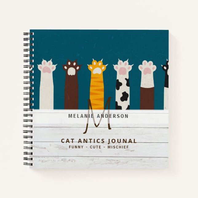 Cuaderno Monograma CAT Paws Para Portátiles De Revista Pens (Anverso)