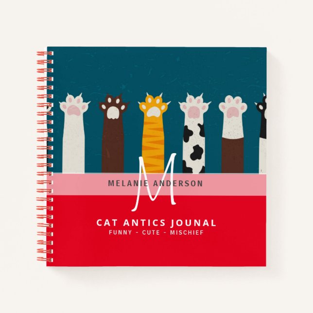 Cuaderno Monograma CAT Paws Para Portátiles De Revista Pens (Anverso)