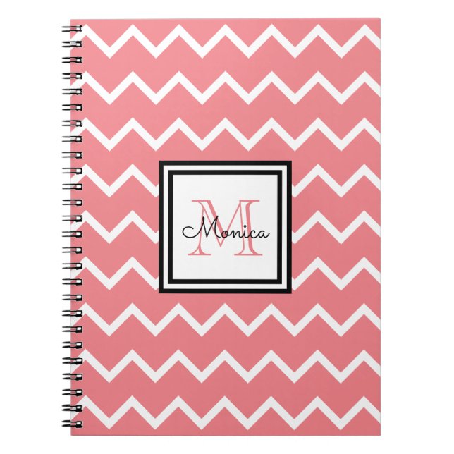 Cuaderno Monograma Chevron con el nombre rojo Girly Pastel (Frente)