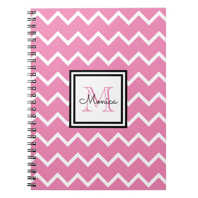 Cuaderno Monograma Chevron con nombre rosado Girona (Frente)