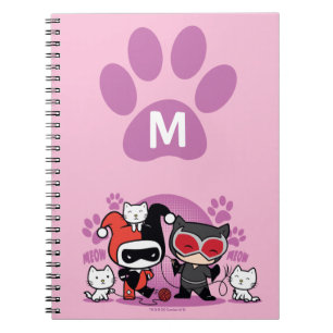 Cuaderno Monograma Chibi Harley Quinn & Catwoman Con Gatos