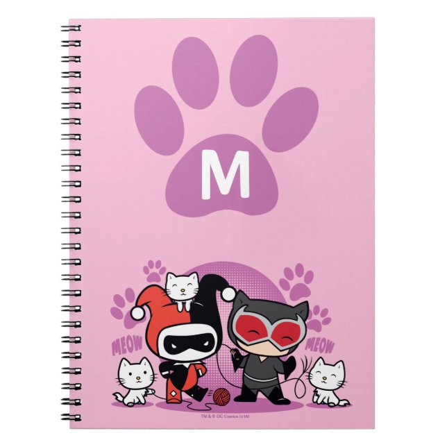 Cuaderno Monograma Chibi Harley Quinn & Catwoman Con Gatos (Frente)