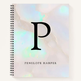 Cuaderno Monograma chic iridiscente de ópalo holográfico