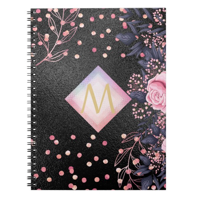 Cuaderno Monograma Chica de Purpurina metalúrgico rosado RO (Frente)