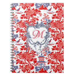 Cuaderno Monograma chino chino de lujo francés rojo azul